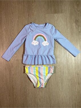 Kids Rainbow Peplum Rash Guard Swimsuit Set